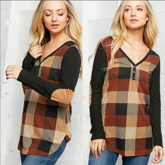 Sharp❤️🤎sassy rust+burgundy+black top elbow patch - Picture 3 of 6